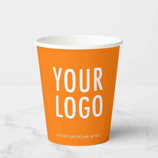 Orange Paper Cups Custom Business Logo 8 oz 紙コップ (正面)