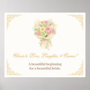 orange pastel bouquet Elegant wedding ポスター