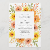 Orange Peach Painterly Blossom Wedding 招待状 (正面)
