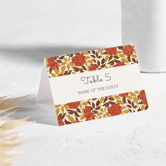 Orange Peony Flowers Fall Wedding Place Card テーブルナンバー