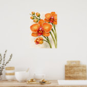 Orange Phalaenopsis Orchid Botanical Watercolor ポスター (キッチン)