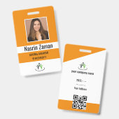 Orange | Photo Employee Logo or QR CODE Security バッジ (正面＆裏面)