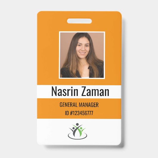 Orange | Photo Employee Logo or QR CODE Security バッジ (正面)