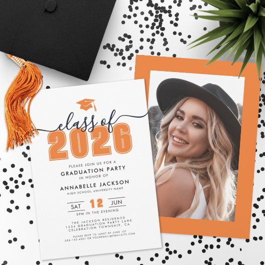 Orange Photo Graduation Party 招待状
