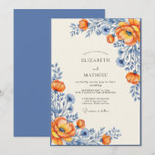 Orange Picturesque Wildflower Wedding 招待状 (正面/裏面)