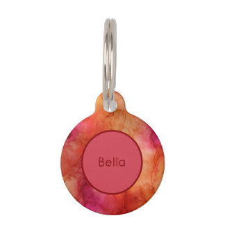 Orange Pink and Red Alcohol Ink Marble Swirls ペット　ネームタグ