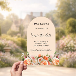 Orange pink floral arch wedding Save the Date Card アクリル招待状