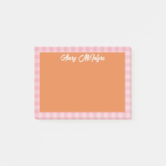 Orange Pink Gingham Border Name In Cool Script ポストイット (正面)