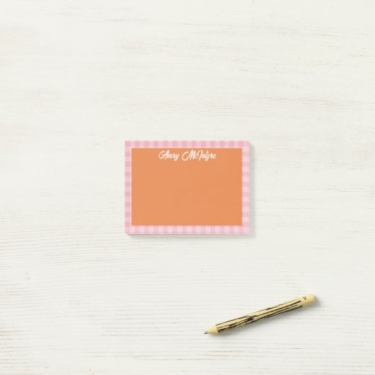 Orange Pink Gingham Border Name In Cool Script ポストイット (デスク上)