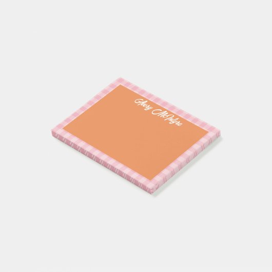 Orange Pink Gingham Border Name In Cool Script ポストイット (アングル)
