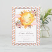 Orange Pink Rainbow Floral Boho Sun Baby Shower 招待状 (スタンド正面)