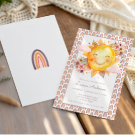 Orange Pink Rainbow Floral Boho Sun Baby Shower 招待状