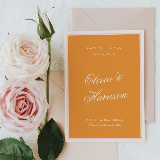 Orange Pink Stripe Wedding Save the Date 招待状