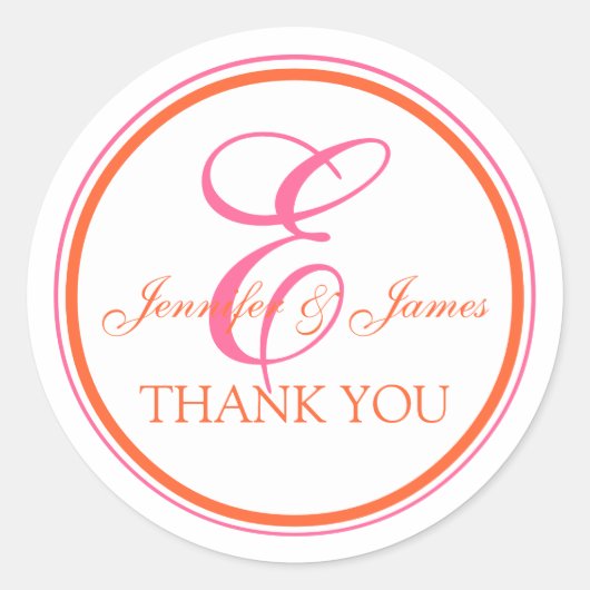 Orange Pink Thank You Stickers for Wedding ラウンドシール (正面)