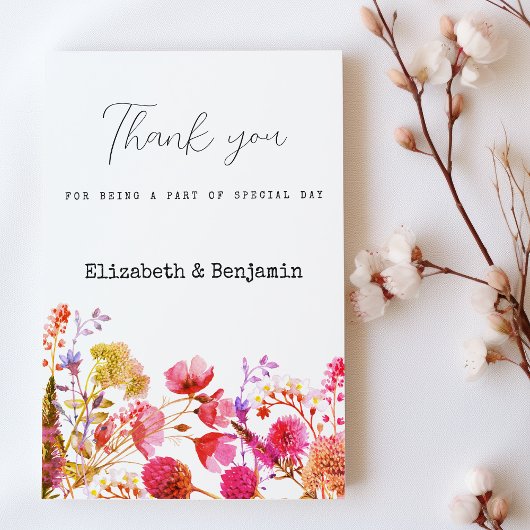 Orange pink  yellow wildflower summer Thank You  招待状