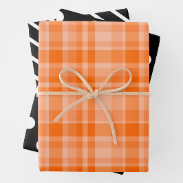 Orange Plaid & Black & White ラッピングペーパーシート