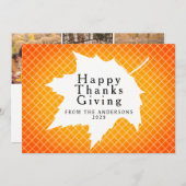 Orange Plaid Simple Happy Thanksgiving Autumn Hol シーズンカード (正面/裏面)