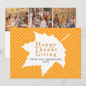 Orange Plaid Simple Happy Thanksgiving Autumn Hol シーズンカード (正面/裏面)