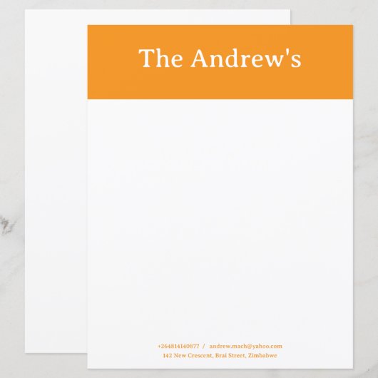 Orange Plain Simple Stationary Paper (正面/裏面)