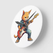 Orange Playing Guitar ラウンド壁時計 (傾斜)