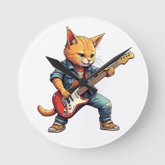 Orange Playing Guitar ラウンド壁時計 (正面)
