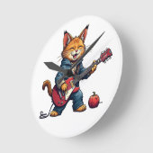 Orange Playing Guitar ラウンド壁時計 (傾斜)