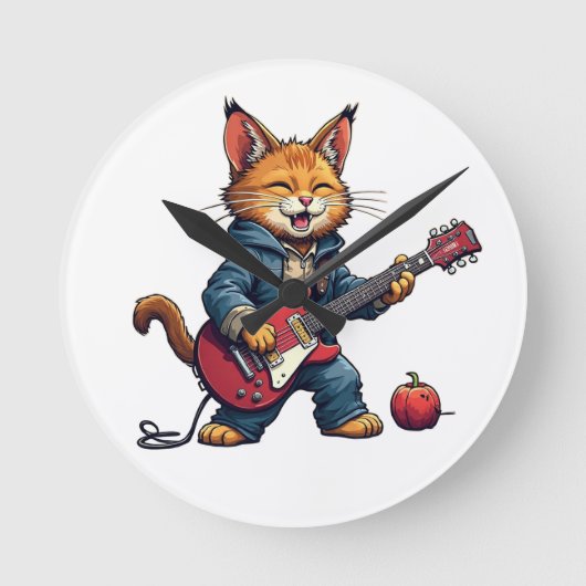 Orange Playing Guitar ラウンド壁時計 (正面)
