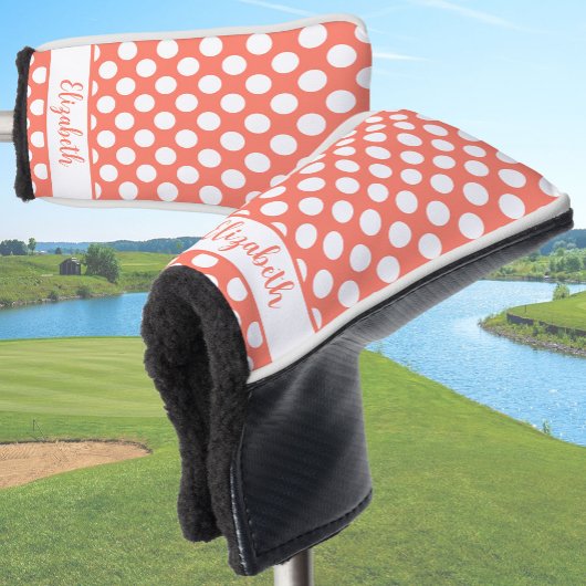 Orange polka dot golf head cover custom name ゴルフヘッドカバー