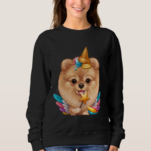 Orange Pomeranian Ice Cream Unicorn スウェットシャツ (正面)