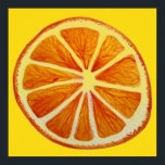 Orange pop art citrus fruit watercolor art ポスター<br><div class="desc">An original art design by Sacha Grossel of a large macro juicy orange slice painted in detail with watercolour against a citrus yellow background. This giant pop art orange would be perfect for a home or café to add some colour to the walls. Perfect for lovers of fruit art.</div>