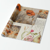 Orange Poppies & Plaid for DecopageまたはGiftwrap ラッピングペーパー (アンロールド)