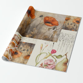 Orange Poppies & Plaid for DecopageまたはGiftwrap ラッピングペーパー