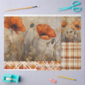 Orange Poppies & Plaid for DecopageまたはGiftwrap 薄葉紙 (クラフト)