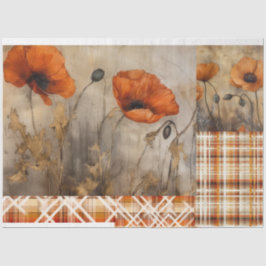 Orange Poppies & Plaid for DecopageまたはGiftwrap 薄葉紙