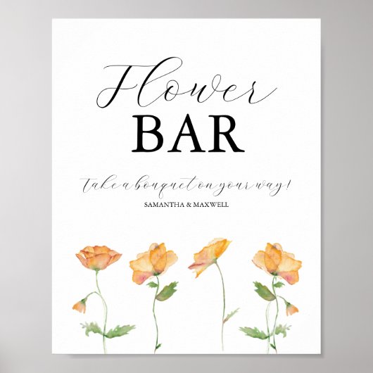 Orange Poppies Wedding Flower Bar Signs ポスター (正面)