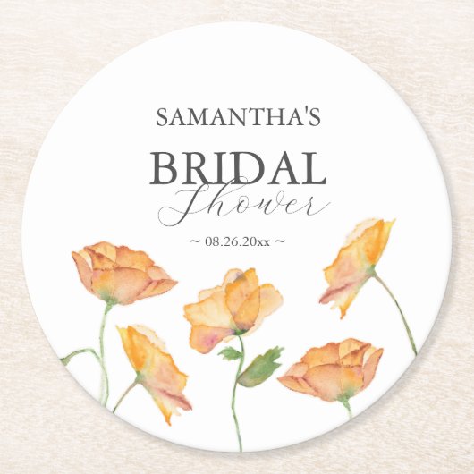 Orange Poppy Flower Drink Coasters ラウンドペーパーコースター (正面)
