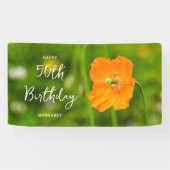 Orange Poppy Flower On Green Happy 50th Birthday 横断幕 (横)