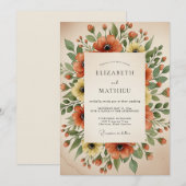 Orange Poppy Painterly Flourish Wedding 招待状 (正面/裏面)
