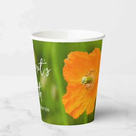 Orange Poppy Summer Flower On Green 50th Birthday 紙コップ (左)