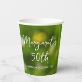 Orange Poppy Summer Flower On Green 50th Birthday 紙コップ (正面)
