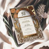 Orange Poppy Vintage Birthday Invite 箔招待状