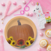 Orange Pumpkin and Sunflowers Thanksgiving   ペーパープレート (パーティー)
