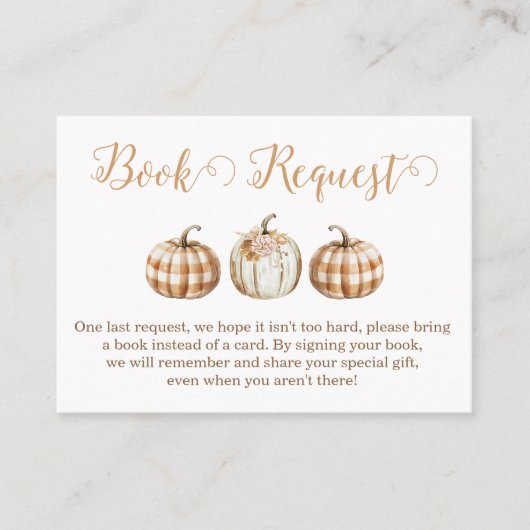 Orange Pumpkin Baby Shower Book Request Insert 名刺 (正面)