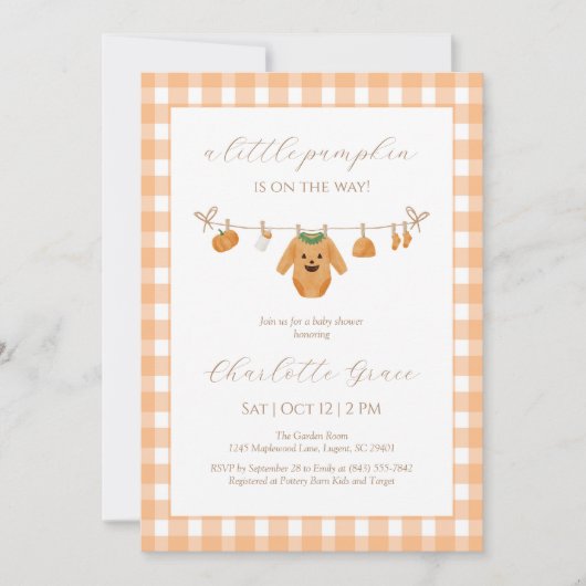 Orange pumpkin baby suite baby shower invite 招待状 (正面)