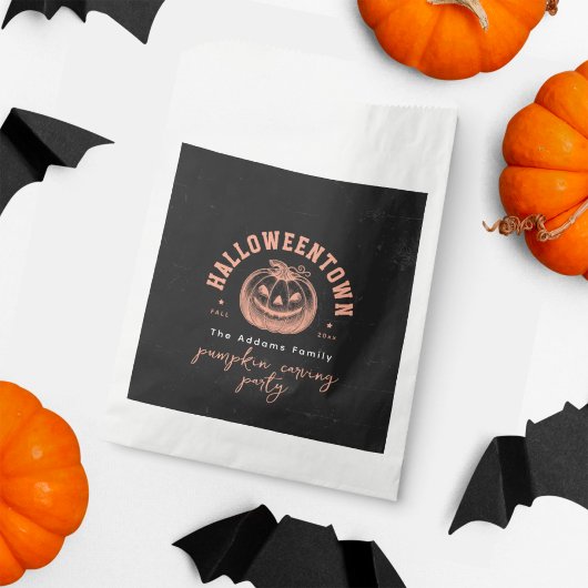 Orange Pumpkin Carving Black Halloween Party  フェイバーバッグ