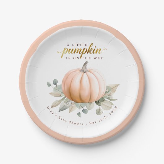 Orange Pumpkin Fall Baby Shower Paper Plates ペーパープレート (正面)