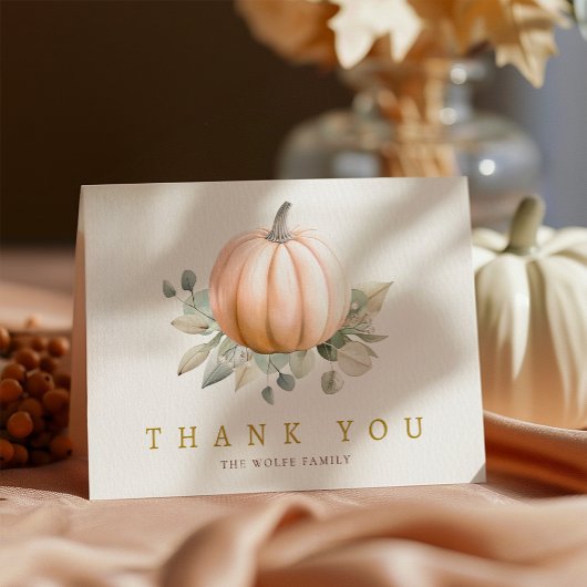 Orange Pumpkin Fall Baby Shower Thank You Card サンキューカード