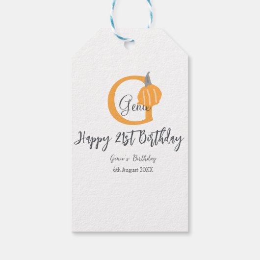 Orange pumpkin fall birthday 21st gray pastel fall ギフトタグ (裏面)