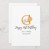 Orange pumpkin fall birthday 21st gray pastel fall 招待状 (正面/裏面)