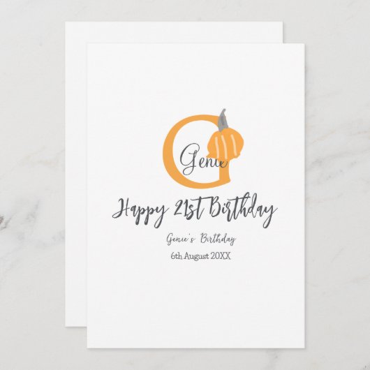 Orange pumpkin fall birthday 21st gray pastel fall 招待状 (正面/裏面)